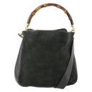 GUCCI Bamboo Shoulder Bag Suede 2way Black Gold 001 1705 1638 Auth 177216-1