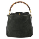 GUCCI Bamboo Shoulder Bag Suede 2way Black Gold 001 1705 1638 Auth 177216-2
