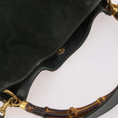 GUCCI Bamboo Shoulder Bag Suede 2way Black Gold 001 1705 1638 Auth 177216-6