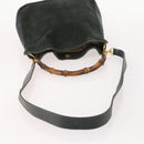 GUCCI Bamboo Shoulder Bag Suede 2way Black Gold 001 1705 1638 Auth 177216-7
