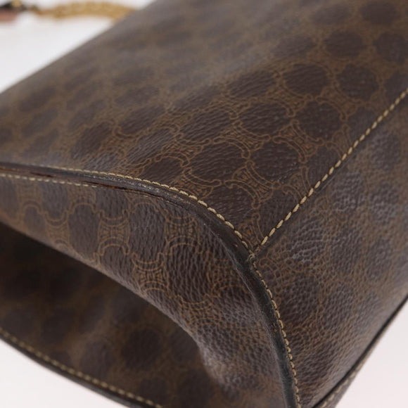 CELINE Macadam Canvas Chain Shoulder Bag PVC Leather Brown Gold Auth 177217