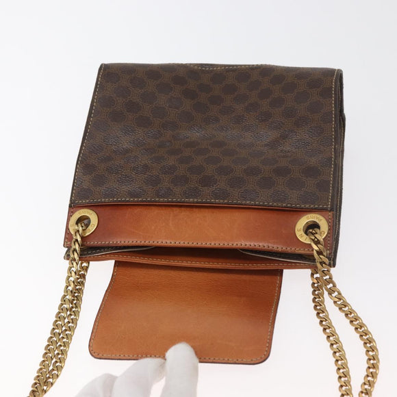 CELINE Macadam Canvas Chain Shoulder Bag PVC Leather Brown Gold Auth 177217