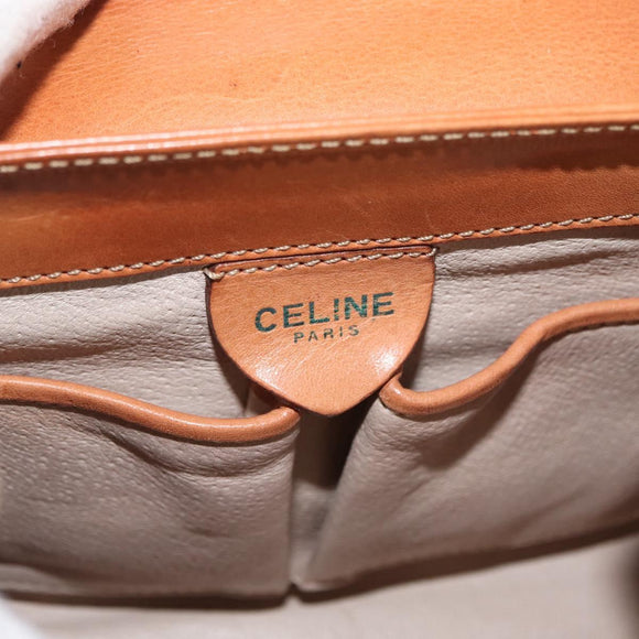 CELINE Macadam Canvas Chain Shoulder Bag PVC Leather Brown Gold Auth 177217