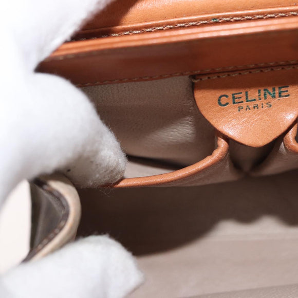 CELINE Macadam Canvas Chain Shoulder Bag PVC Leather Brown Gold Auth 177217