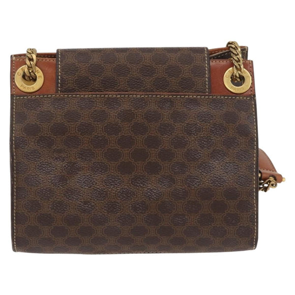 CELINE Macadam Canvas Chain Shoulder Bag PVC Leather Brown Gold Auth 177217