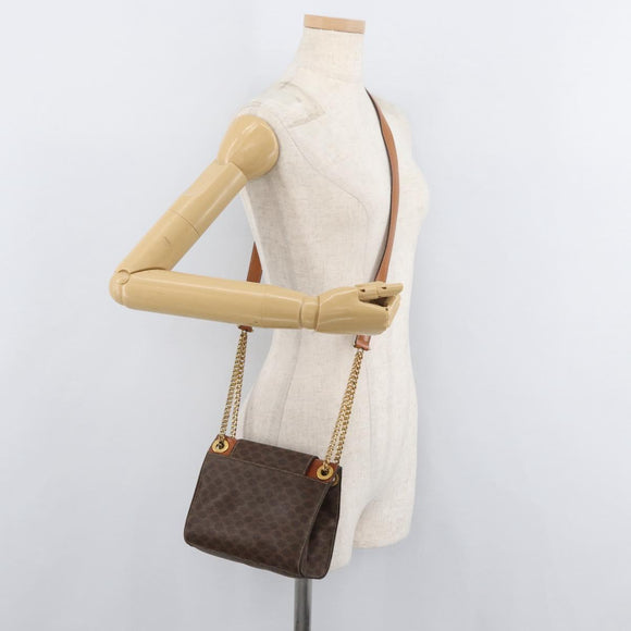 CELINE Macadam Canvas Chain Shoulder Bag PVC Leather Brown Gold Auth 177217