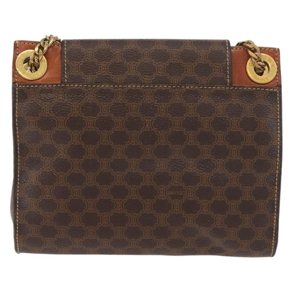 CELINE Macadam Canvas Chain Shoulder Bag PVC Leather Brown Gold Auth 177217