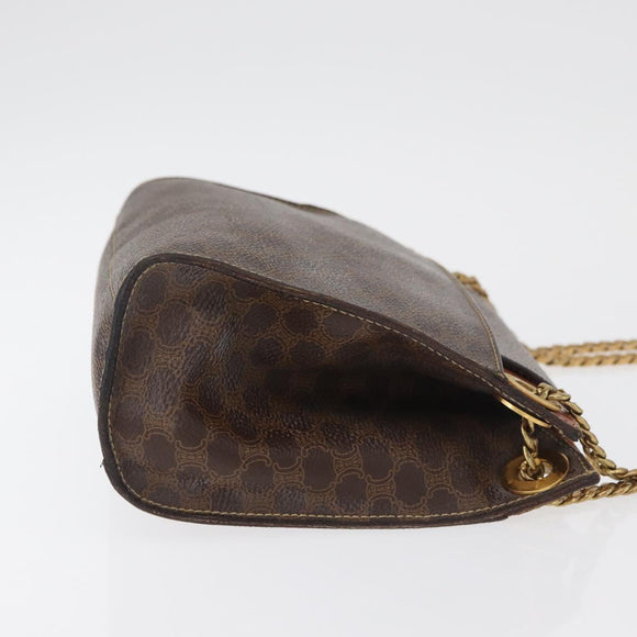 CELINE Macadam Canvas Chain Shoulder Bag PVC Leather Brown Gold Auth 177217