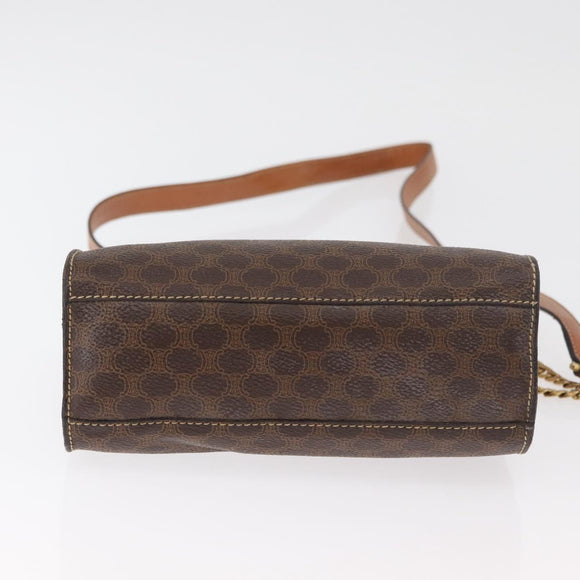 CELINE Macadam Canvas Chain Shoulder Bag PVC Leather Brown Gold Auth 177217