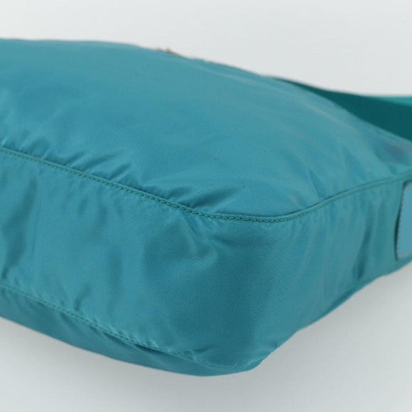 PRADA Shoulder Bag Nylon Turquoise Blue Silver Auth 177218A