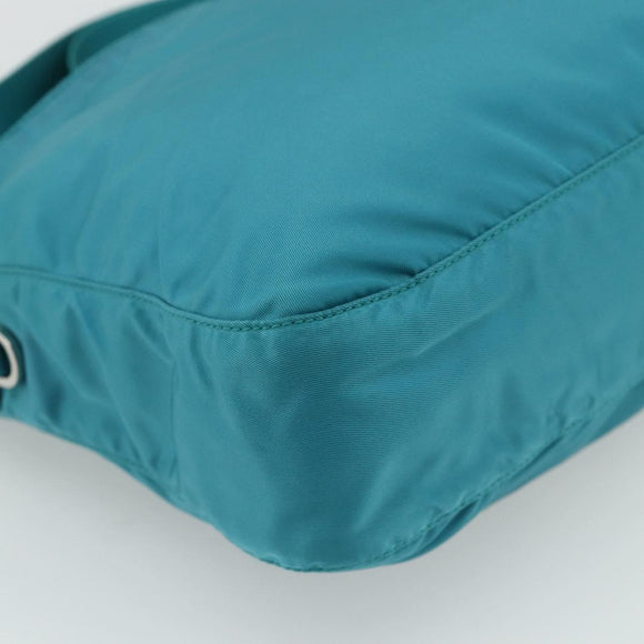 PRADA Shoulder Bag Nylon Turquoise Blue Silver Auth 177218A