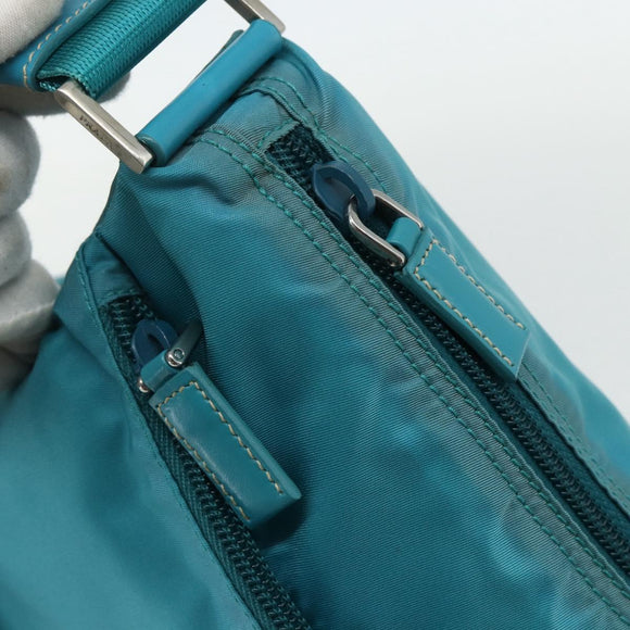 PRADA Shoulder Bag Nylon Turquoise Blue Silver Auth 177218A