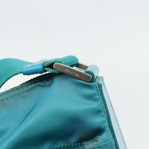 PRADA Shoulder Bag Nylon Turquoise Blue Silver Auth 177218A
