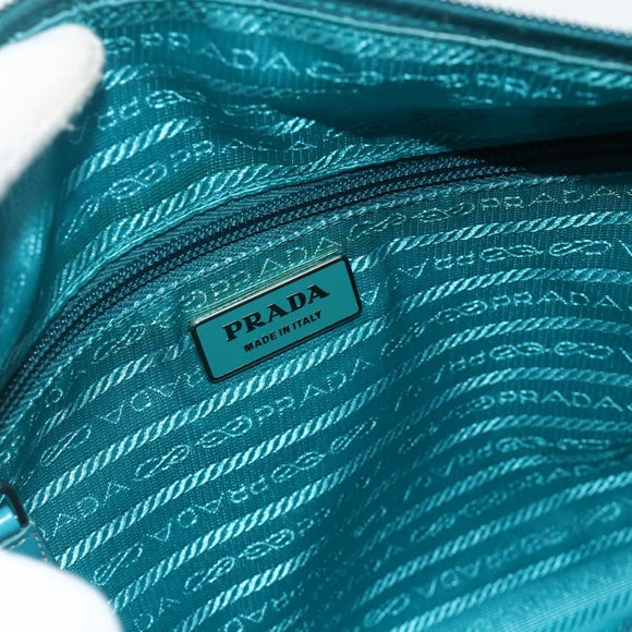 PRADA Shoulder Bag Nylon Turquoise Blue Silver Auth 177218A