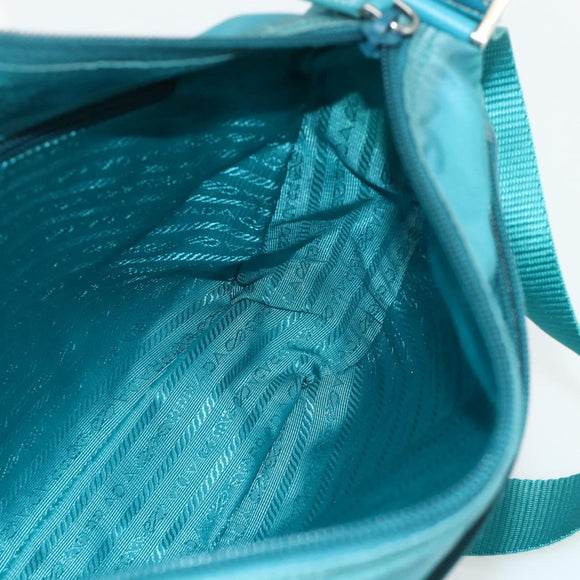 PRADA Shoulder Bag Nylon Turquoise Blue Silver Auth 177218A