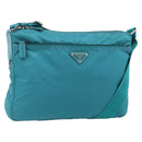 PRADA Shoulder Bag Nylon Turquoise Blue Silver Auth 177218A-1