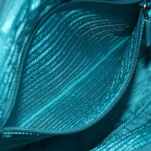PRADA Shoulder Bag Nylon Turquoise Blue Silver Auth 177218A