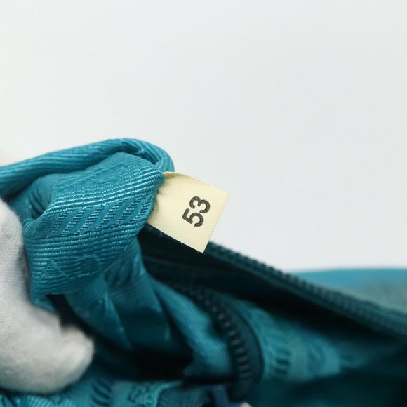 PRADA Shoulder Bag Nylon Turquoise Blue Silver Auth 177218A