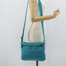 PRADA Shoulder Bag Nylon Turquoise Blue Silver Auth 177218A-25