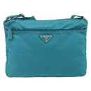 PRADA Shoulder Bag Nylon Turquoise Blue Silver Auth 177218A-13