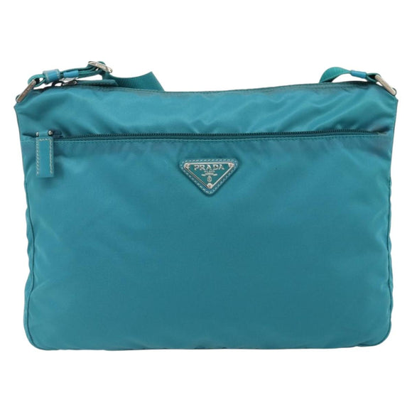 PRADA Shoulder Bag Nylon Turquoise Blue Silver Auth 177218A