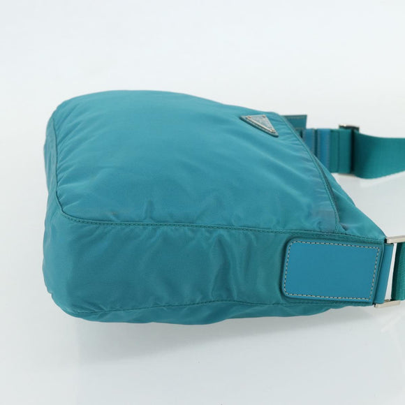 PRADA Shoulder Bag Nylon Turquoise Blue Silver Auth 177218A