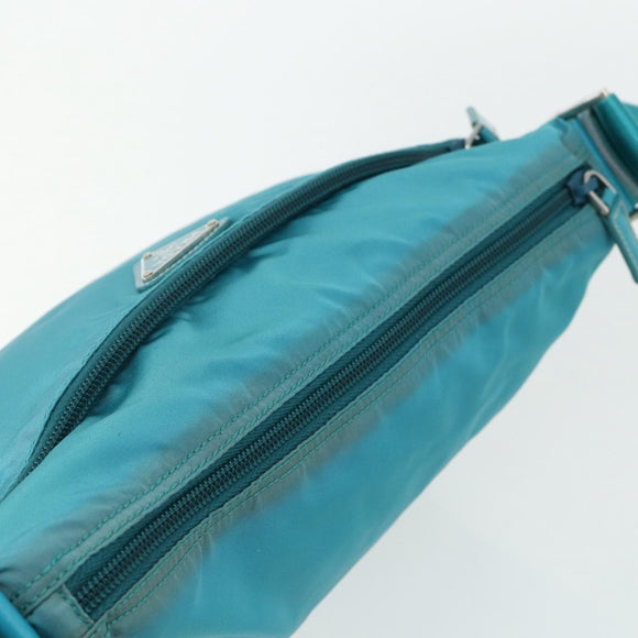 PRADA Shoulder Bag Nylon Turquoise Blue Silver Auth 177218A
