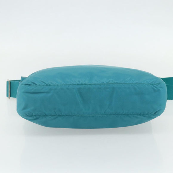 PRADA Shoulder Bag Nylon Turquoise Blue Silver Auth 177218A