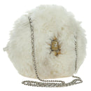 CHANEL Chain Shoulder Bag Fur White Silver CC Auth 177221V-1