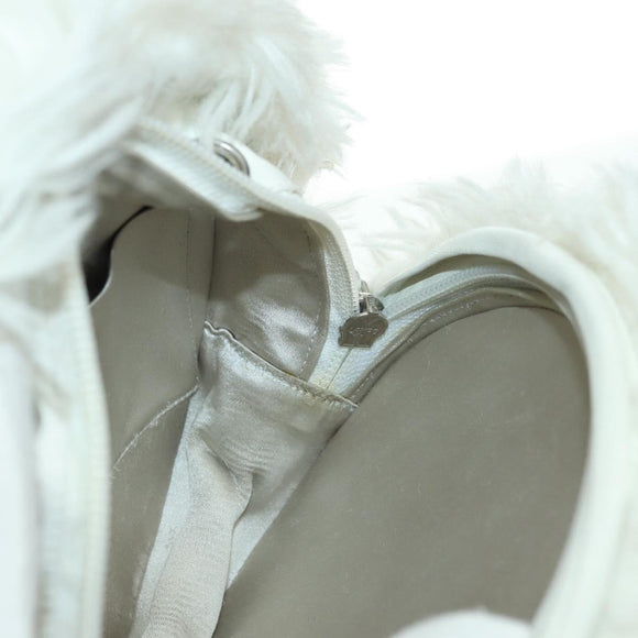 CHANEL Chain Shoulder Bag Fur White Silver CC Auth 177221V