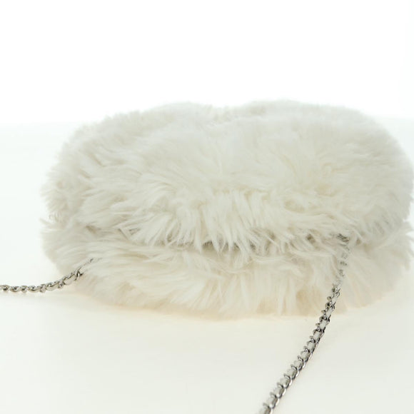 CHANEL Chain Shoulder Bag Fur White Silver CC Auth 177221V