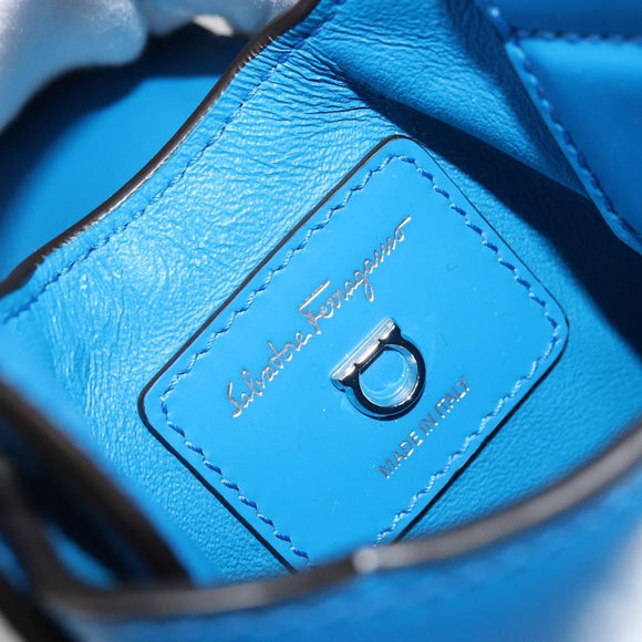 Salvatore Ferragamo Gancini Hand Bag Leather Blue Silver Auth 177222A