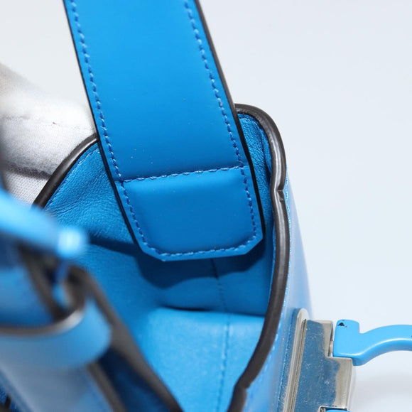 Salvatore Ferragamo Gancini Hand Bag Leather Blue Silver Auth 177222A