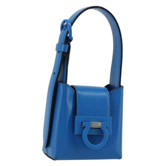 Salvatore Ferragamo Gancini Hand Bag Leather Blue Silver Auth 177222A