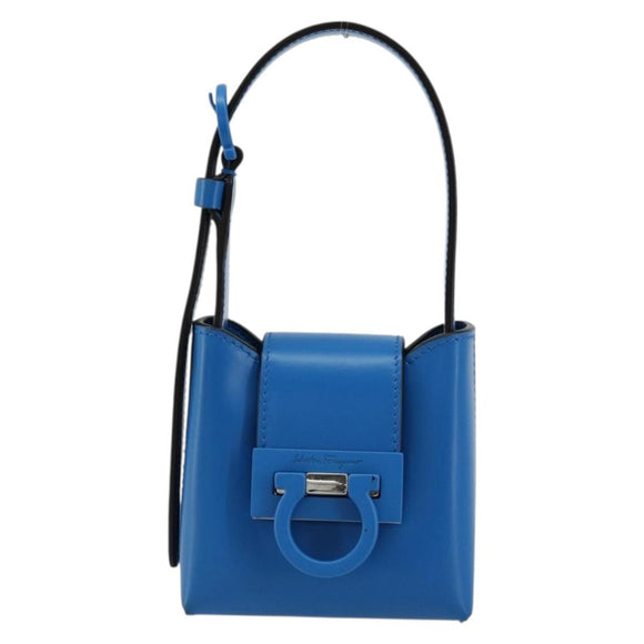Salvatore Ferragamo Gancini Hand Bag Leather Blue Silver Auth 177222A
