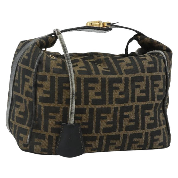 FENDI Zucca Canvas Hand Bag Black Brown Auth 177235