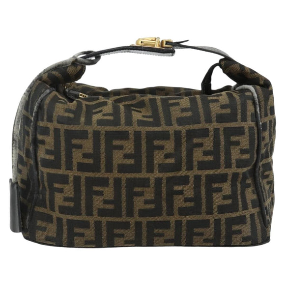 FENDI Zucca Canvas Hand Bag Black Brown Auth 177235