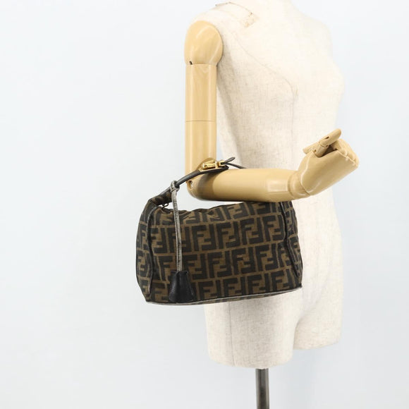 FENDI Zucca Canvas Hand Bag Black Brown Auth 177235