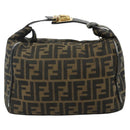 FENDI Zucca Canvas Hand Bag Black Brown Auth 177235-3