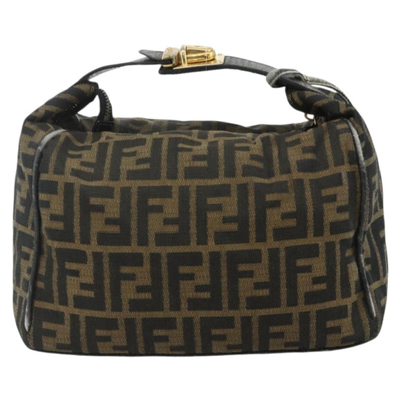 FENDI Zucca Canvas Hand Bag Black Brown Auth 177235