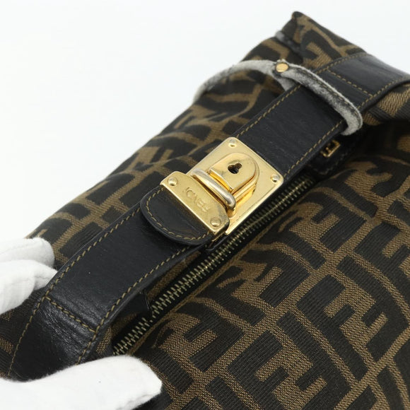 FENDI Zucca Canvas Hand Bag Black Brown Auth 177235