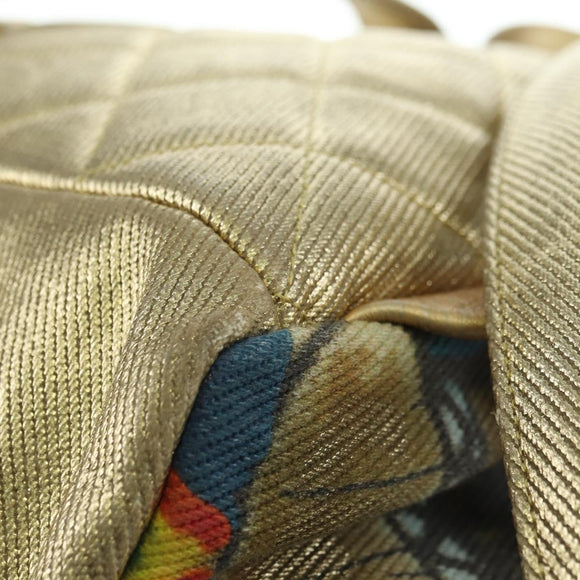 CHANEL Graphic Backpack Coated Canvas Gold CC Auth 177236SM