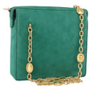 Christian Dior Chain Shoulder Bag Suede Green Gold Auth 177237A-1