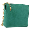Christian Dior Chain Shoulder Bag Suede Green Gold Auth 177237A-2