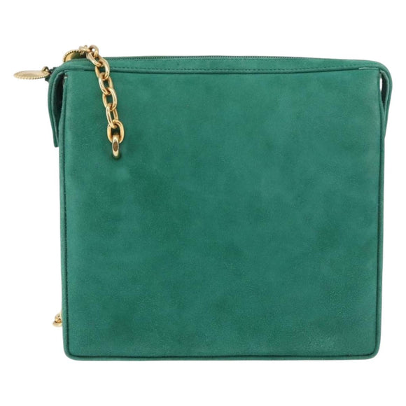 Christian Dior Chain Shoulder Bag Suede Green Gold Auth 177237A
