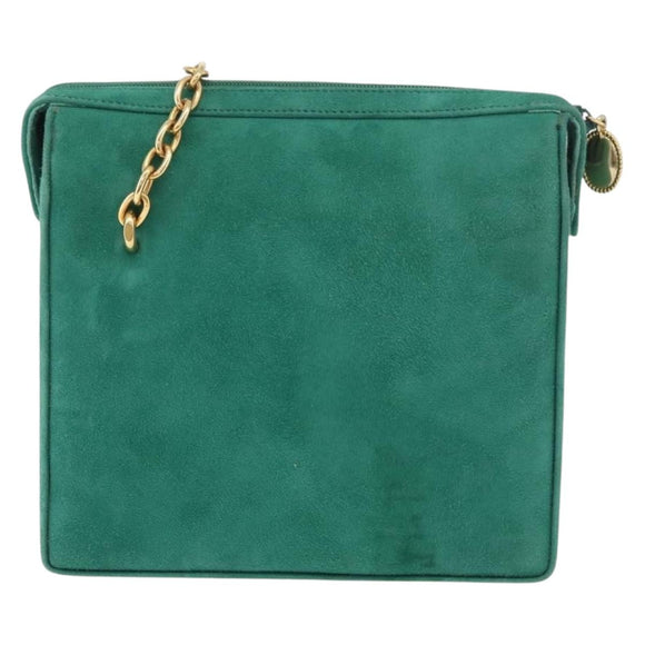 Christian Dior Chain Shoulder Bag Suede Green Gold Auth 177237A