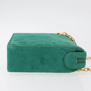 Christian Dior Chain Shoulder Bag Suede Green Gold Auth 177237A-5