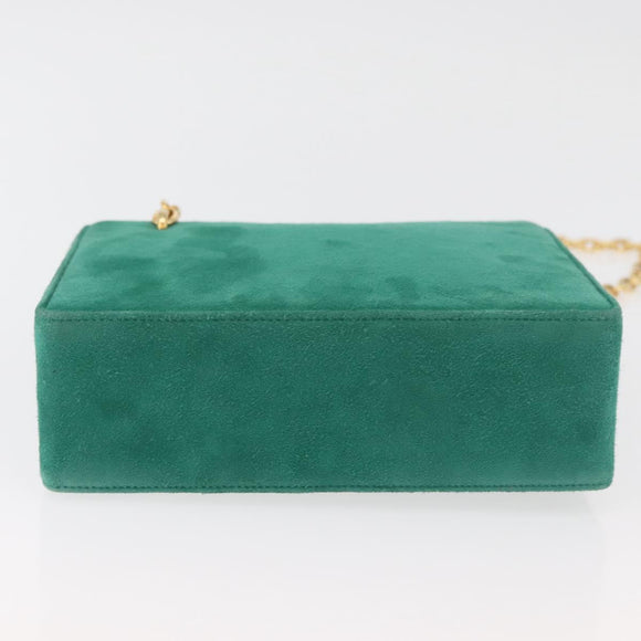 Christian Dior Chain Shoulder Bag Suede Green Gold Auth 177237A