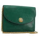 CELINE Chain Shoulder Bag Leather Green Gold Auth 177238A-1