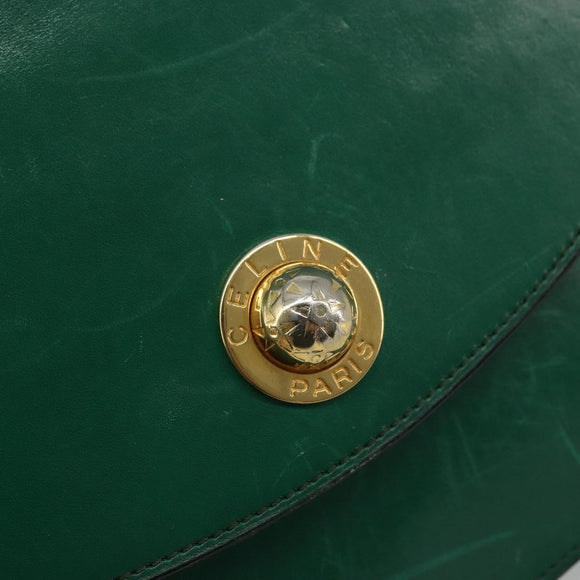 CELINE Chain Shoulder Bag Leather Green Gold Auth 177238A